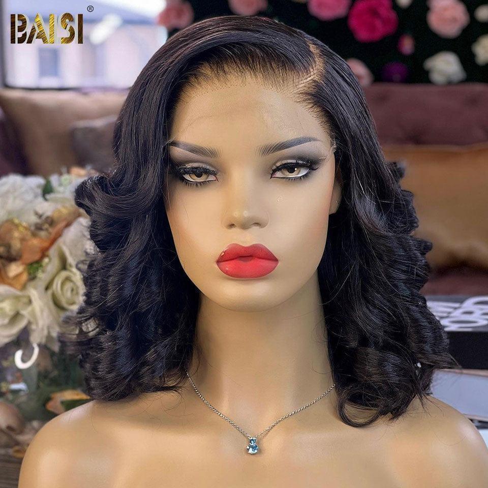 BAISI 5X5 Bouncy Body Wigs 10 polegadas € 105 Cachos volumosos pretos com corte personalizado Cabelo Vietnã 300% de densidade ao longo de 20 anos de uso