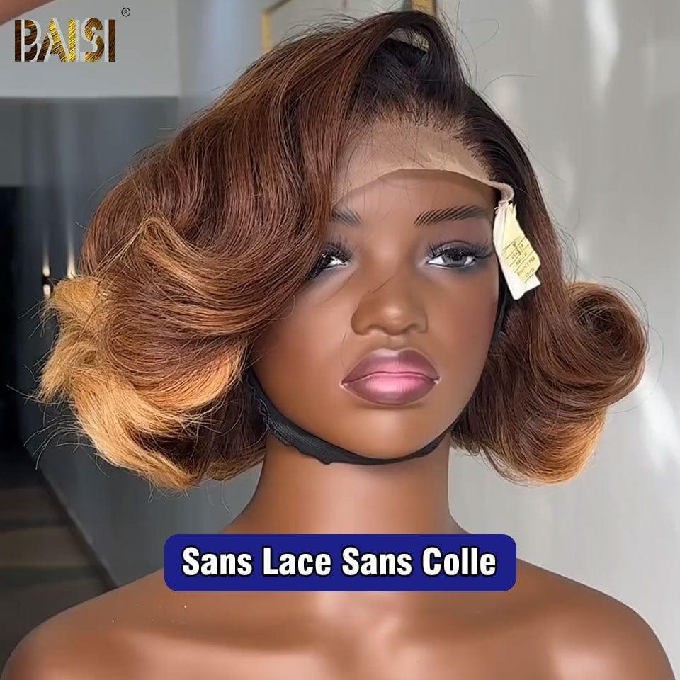BAISI 4X4 Bob-Körperwellenperücke in gemischter #4#27-Perücke, vorgezupft, kein Kleber erforderlich, aus 100 % Rohhaar, Spitze bereits geschnitten