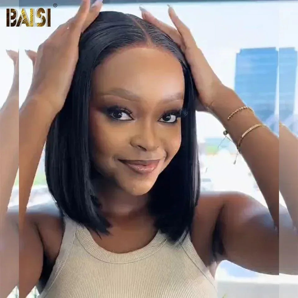 BAISI Bob Perruque Lisse 4x4 Straight Bob 8 Poucess 66€ moitié prix En 100% Cheveux Humains mp50