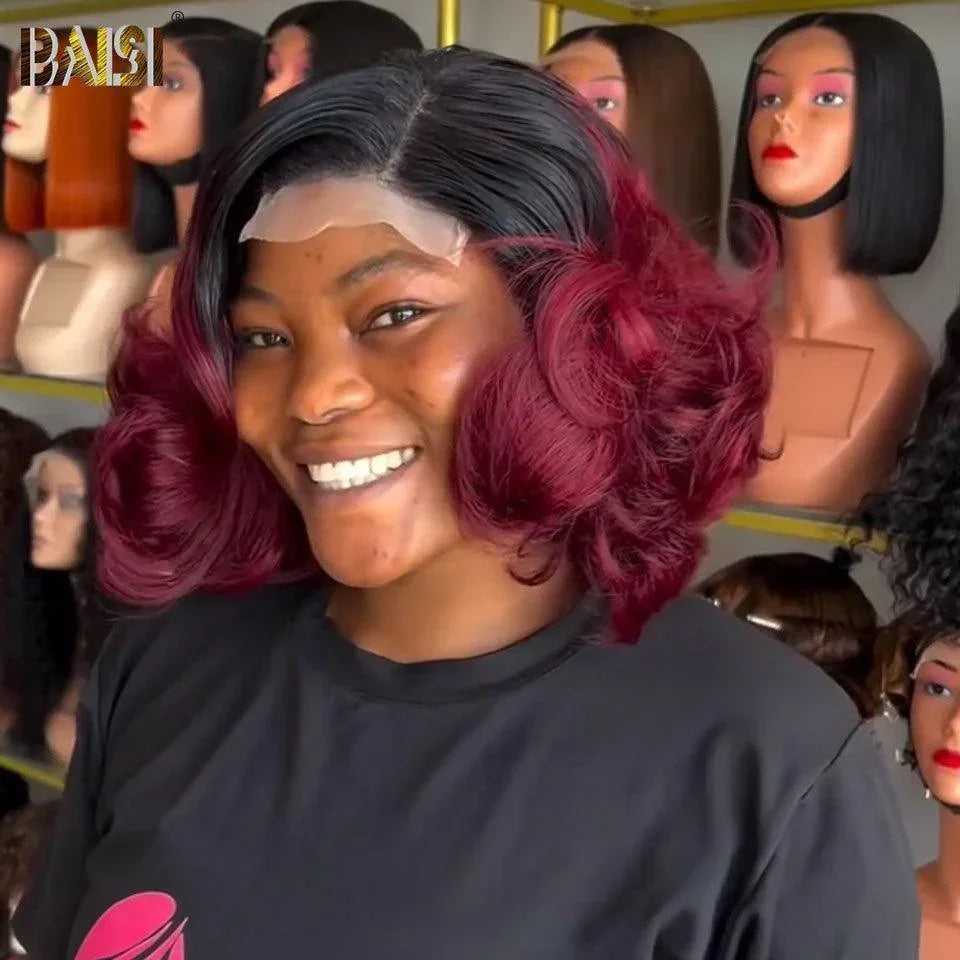 BAISI 4X4 Bob Body Wave Perücke 10 Zoll in Burgunderrot 1B99J aus 100 % Rohhaar