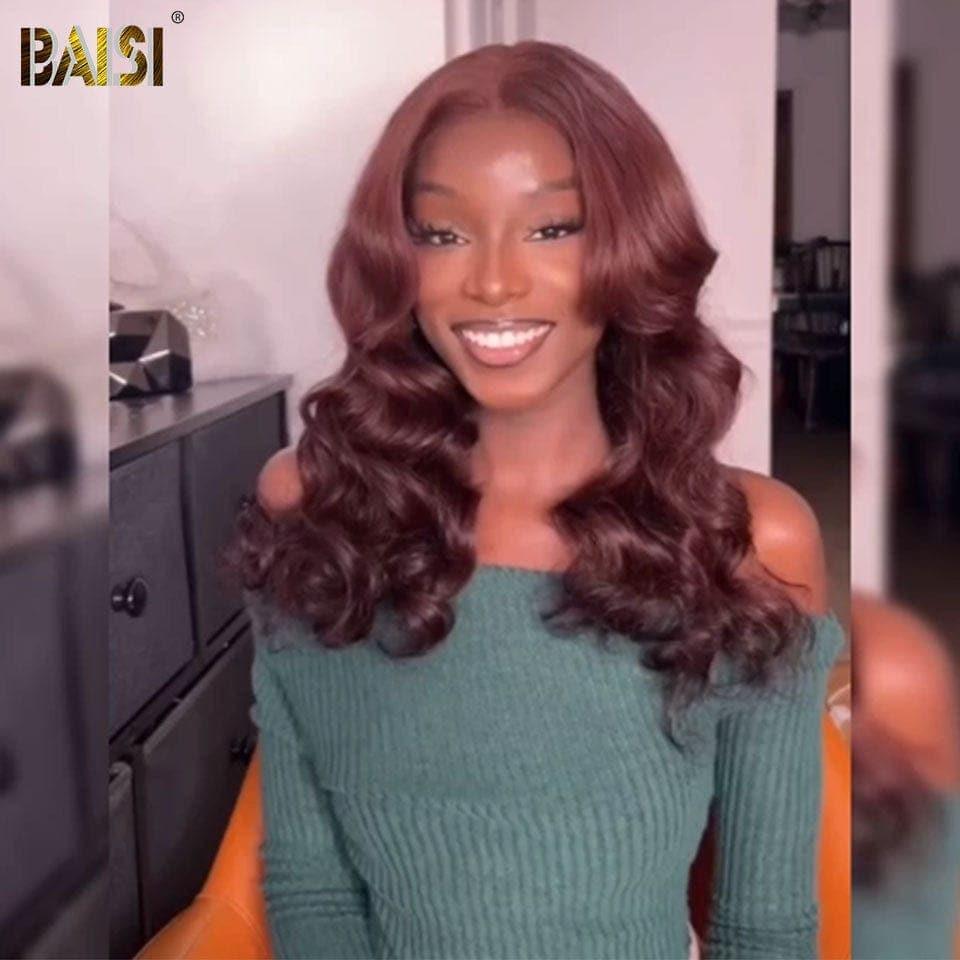 BAISI 4X4 Bob Body Wave Perücke in Braun #4 vorgezupft, kein Kleber erforderlich, in 100 % Rohhaar, Spitze bereits geschnitten