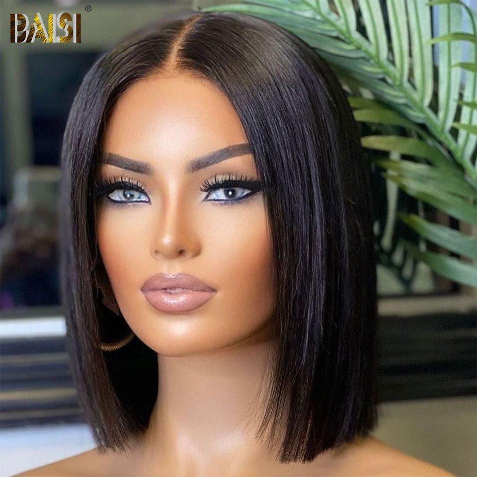 BAISI 4x4 Straight Bob Wig in Black 8 and 14 Inches in 100% Human Hair
