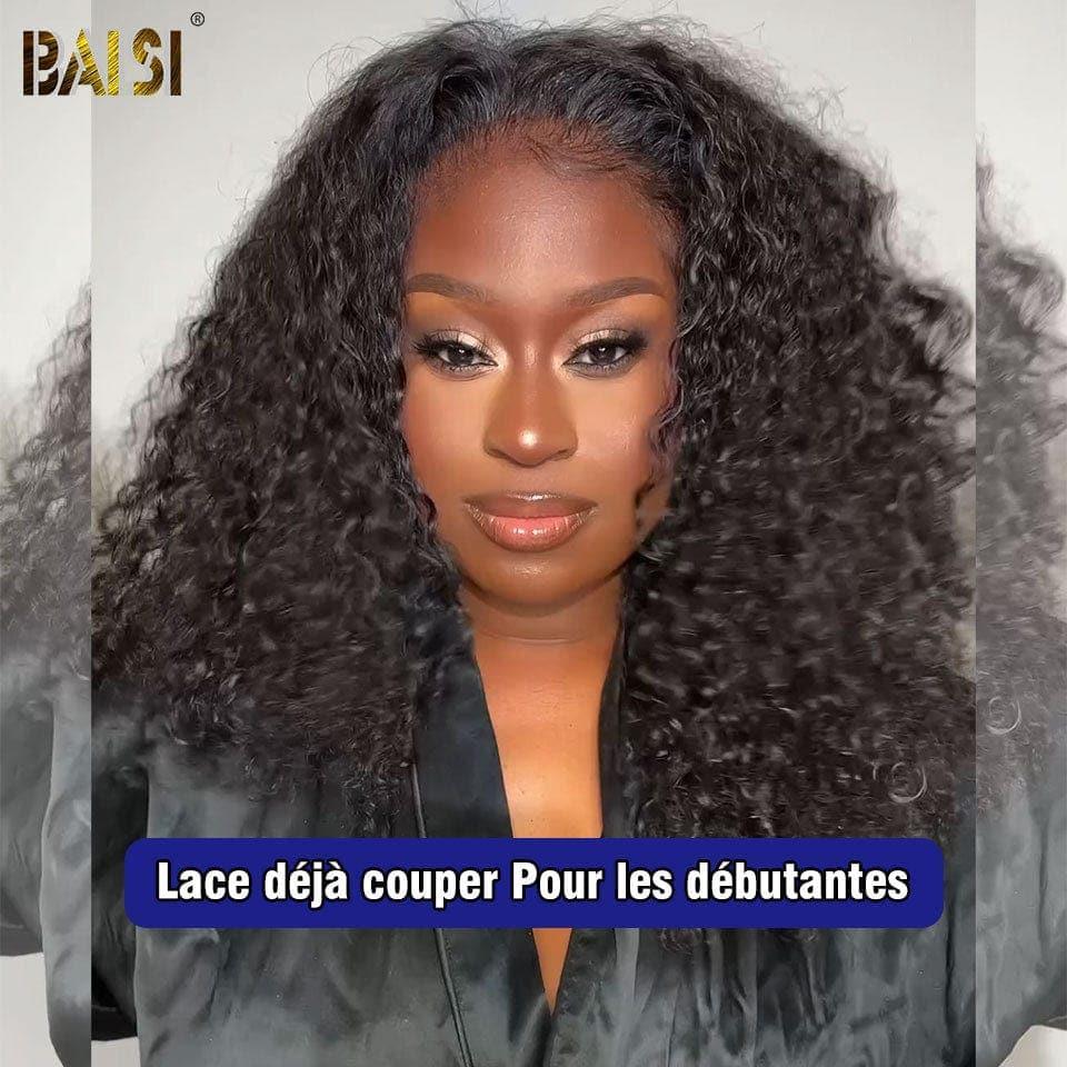 BAISI Achetez 2 perruques minimum au prix d'usine fournisseur 4x4  perruque Curly Pré-plucked Pas Besoin de Colle en 100% Raw Hair Lace déjà couper(Pas Besoin de Code)