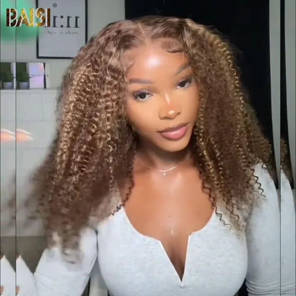 Peluca BAISI 4x4 Frontal de onda profunda en mezcla #P4-27 pre-arrancada No se necesita pegamento en encaje de cabello 100% crudo ya cortado