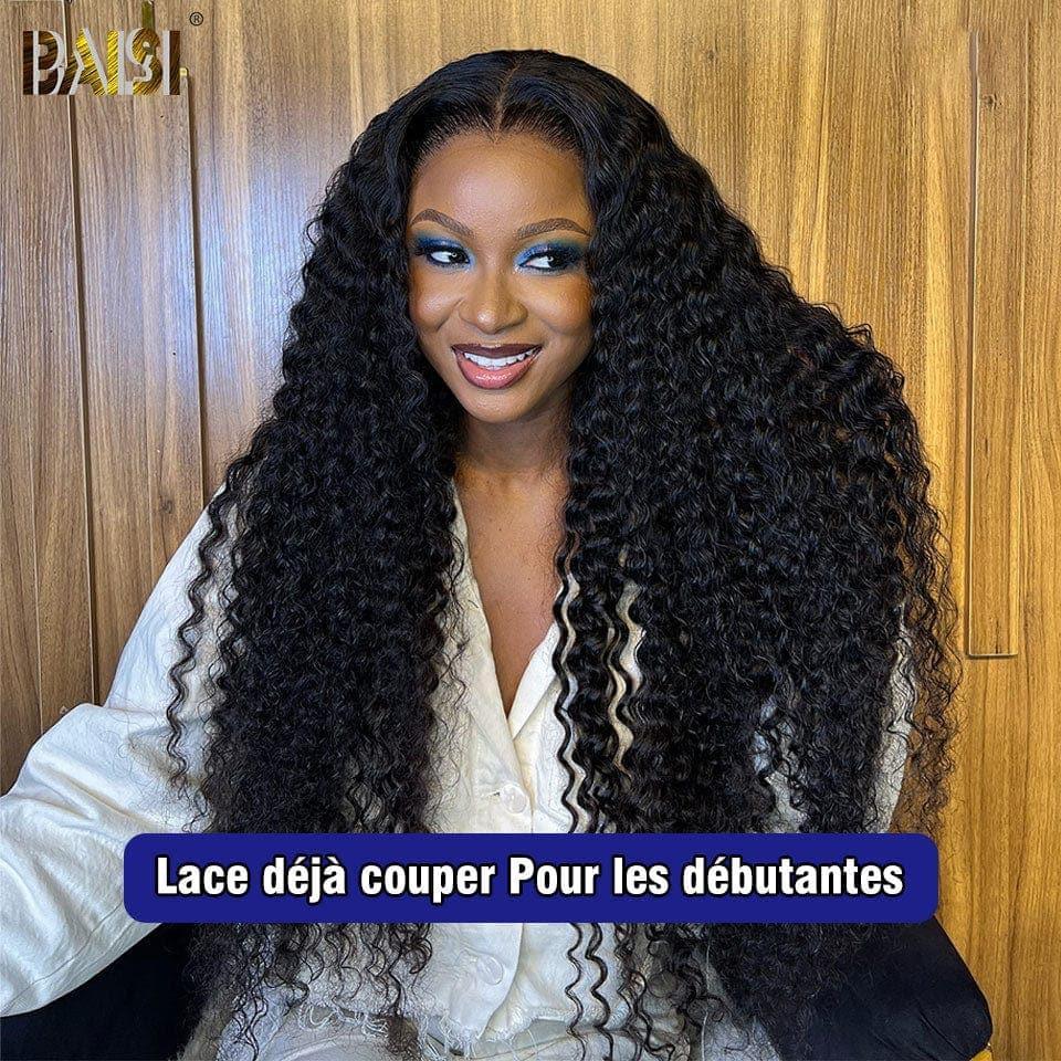 BAISI Achetez 2 perruques minimum au prix d'usine fournisseur 4x4  Perruque Deep Wave  Pré-plucked Pas Besoin de Colle en 100% Raw Hair Lace déjà couper(Pas Besoin de Code)
