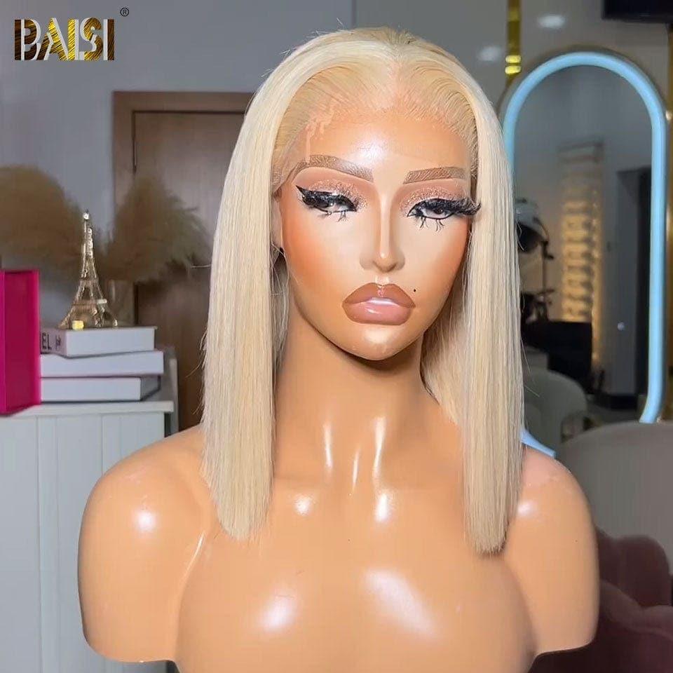 BAISI Renda Frontal e Fechamento de Renda Peruca #613 Loira Suave Reta Bob Colorido