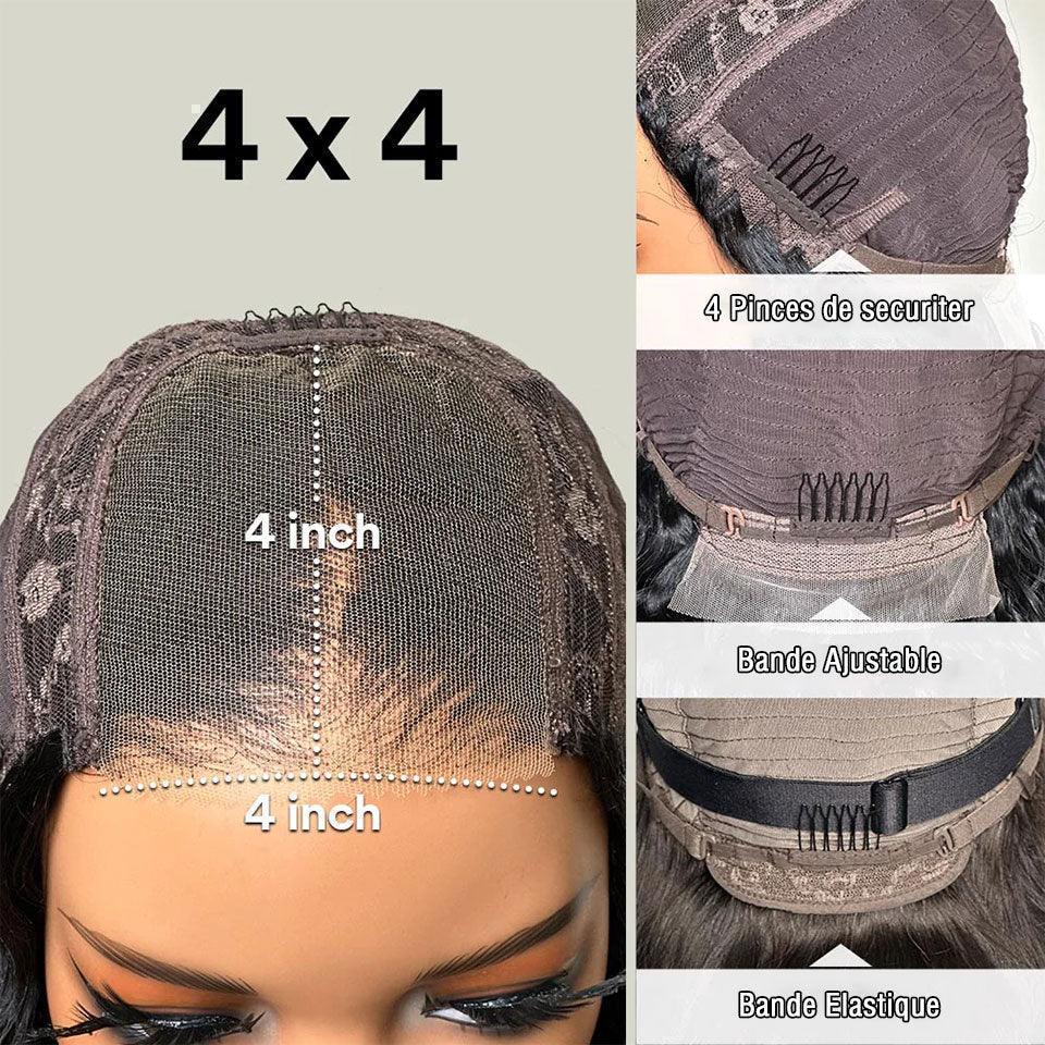 BAISI Achetez 2 perruques minimum au prix d'usine fournisseur 4x4 Closure Perruque Natural Wave  En 100% Cheveux Humains En Cheveux Indians Brésiliens De Bonne Qualité (Pas besoins de code)