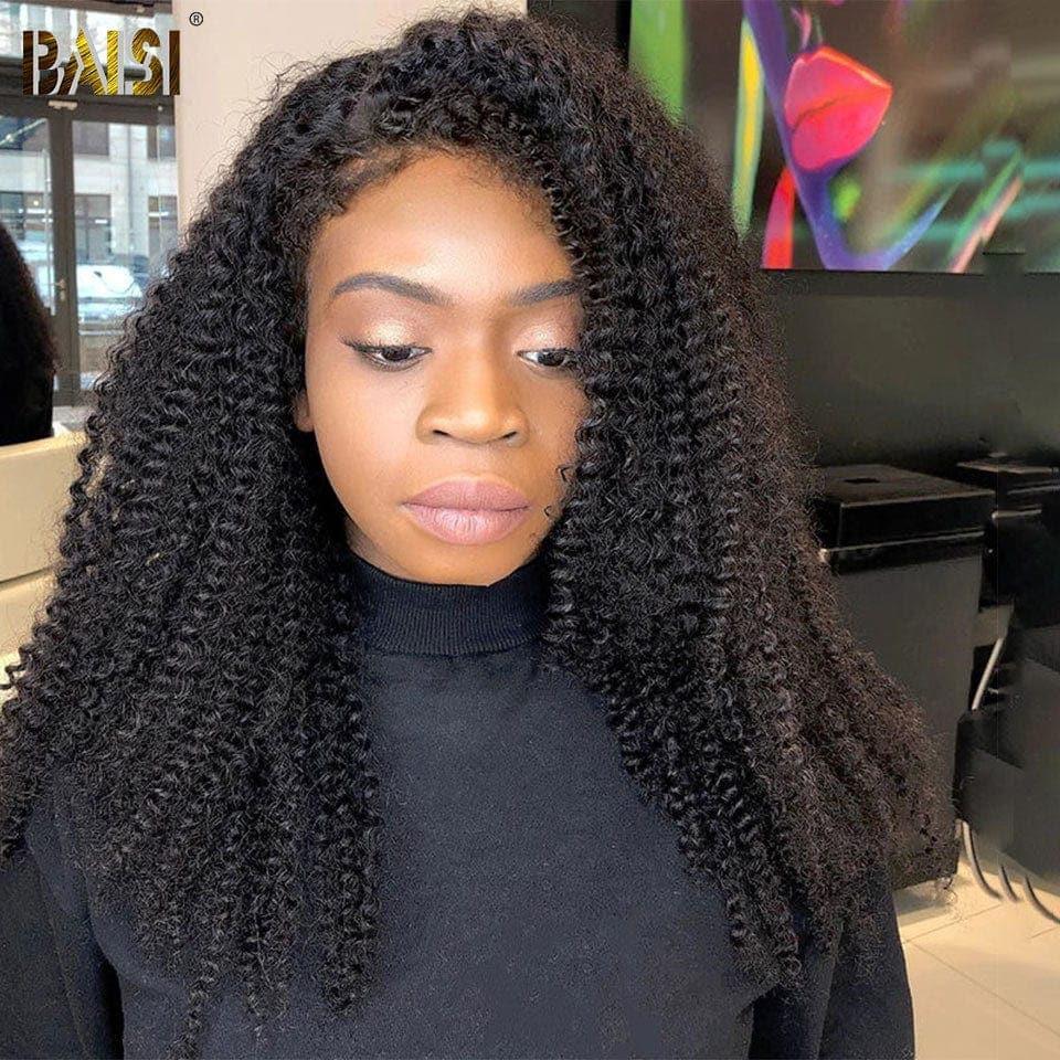 Peluca de encaje BAISI 4X6 rizada de gama alta con pelo de bebé Natural sin pegamento 100% cabello humano Real línea de cabello 4C