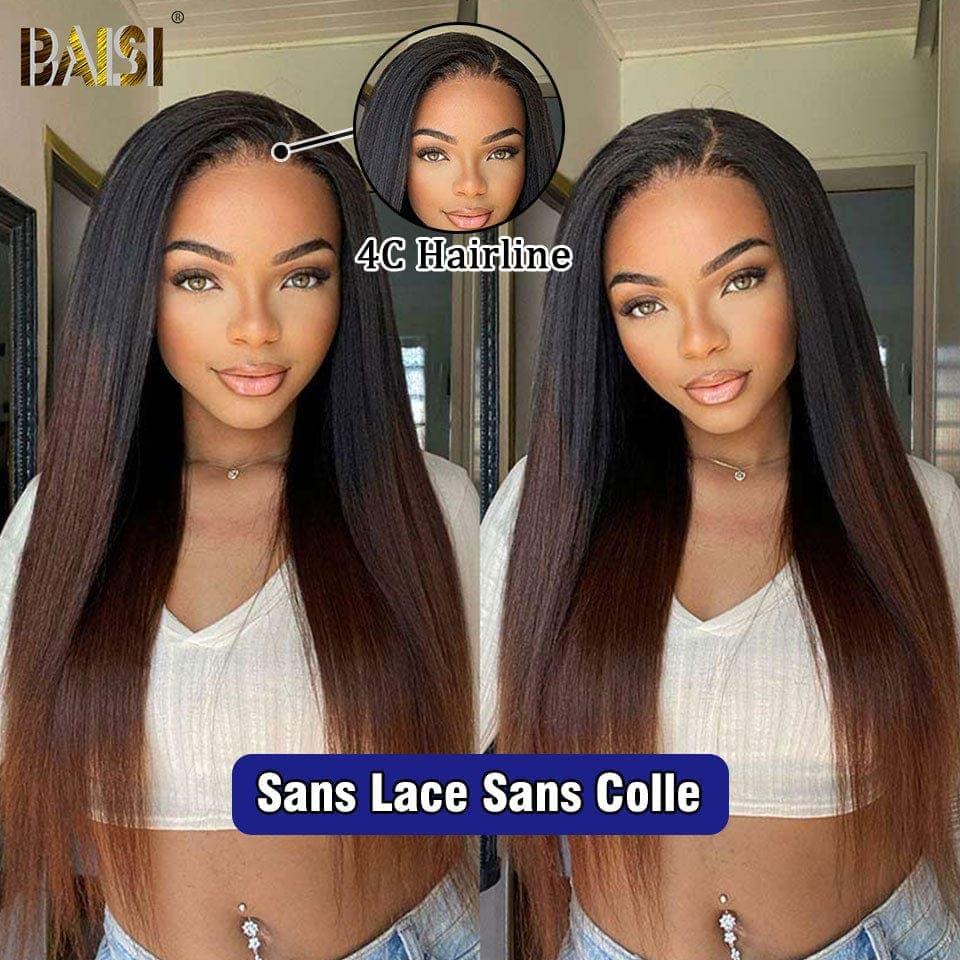 Peluca de encaje BAISI 4X6, rizada y recta en marrón # 1BT4 de gama alta con pelo de bebé, encaje natural sin pegamento, 100% cabello humano real, línea de cabello 4C
