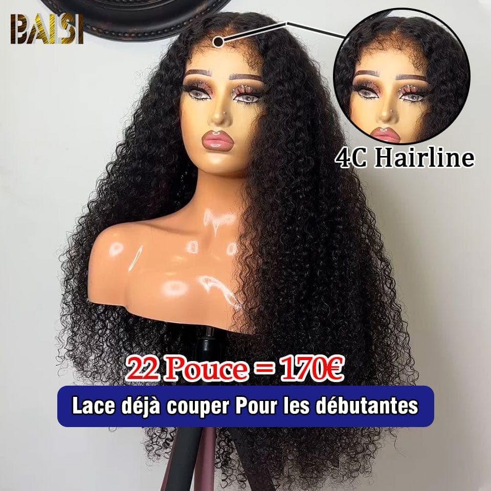 Peluca de encaje BAISI 4X6 rizada de gama alta con pelo de bebé Natural sin pegamento 100% cabello humano Real línea de cabello 4C