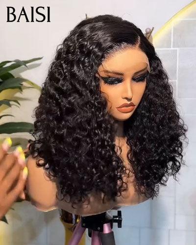 BAISI 4X4 lace water wave 14 Pouces et 13X4 Perruque 16 Pouces en Couleur blanche au queue grise somble grosse boucles sans colle En 100% Vrais Cheveux Humais  Code : BS120