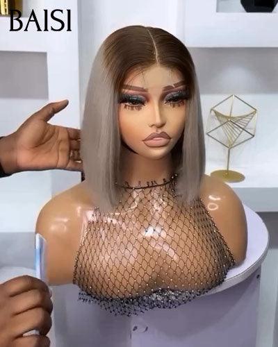 Peluca de encaje BAISI de lujo recta Bob 2x6 100% cabello vietnamita en color #4/gris SDD BONE STRAIGHT en cabello humano 100% Real