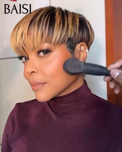 BAISI 13x4 Lace Frontal Pixie Finger Wave Perücke kleiner Schnitt 6 Zoll 79 € In 100 % Echthaar B FR20