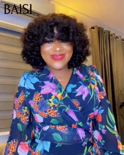 BAISI Perruques de Luxe egg Wave 300% densité Très belle couleur avec Frange Fabriquées par les cheveux double drawn