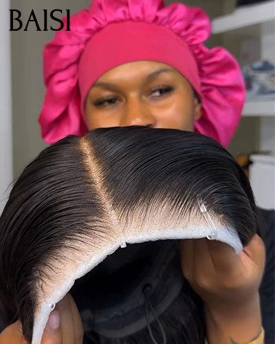 BAISI 13X4 Straight Wig Pre-plucked invisible lace frontal pre-plucked impeccable result 100% real human hair 4C