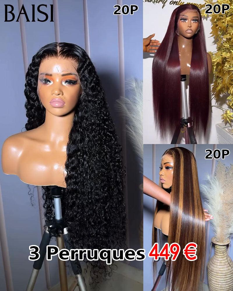 BAISI vente flash 6 perruques bob 320 euro ou 3 perrques 449 euro 2X6 Lisse de luxe 20 pouces et 13X6 curly wave 300% densité  en 100% vrais cheveux humains