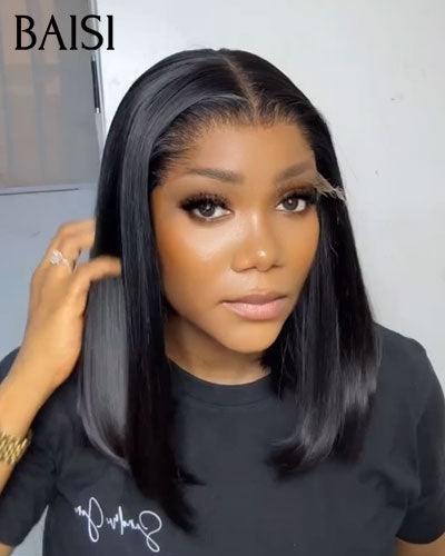 BAISI Prix 50€ Perruque Pixie Afro curly bouclé Noir sans lace sans colle ou 4X4 lace Lisse 14 Pouces en 100% cheveux humains MP50