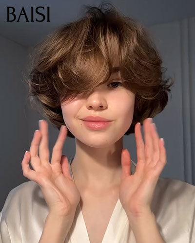 BAISI 13X4 lace frontal Perruque Pixie Bouclée Couleurs personnalisées 4/30# 69€ en 100% Cheveux Humains