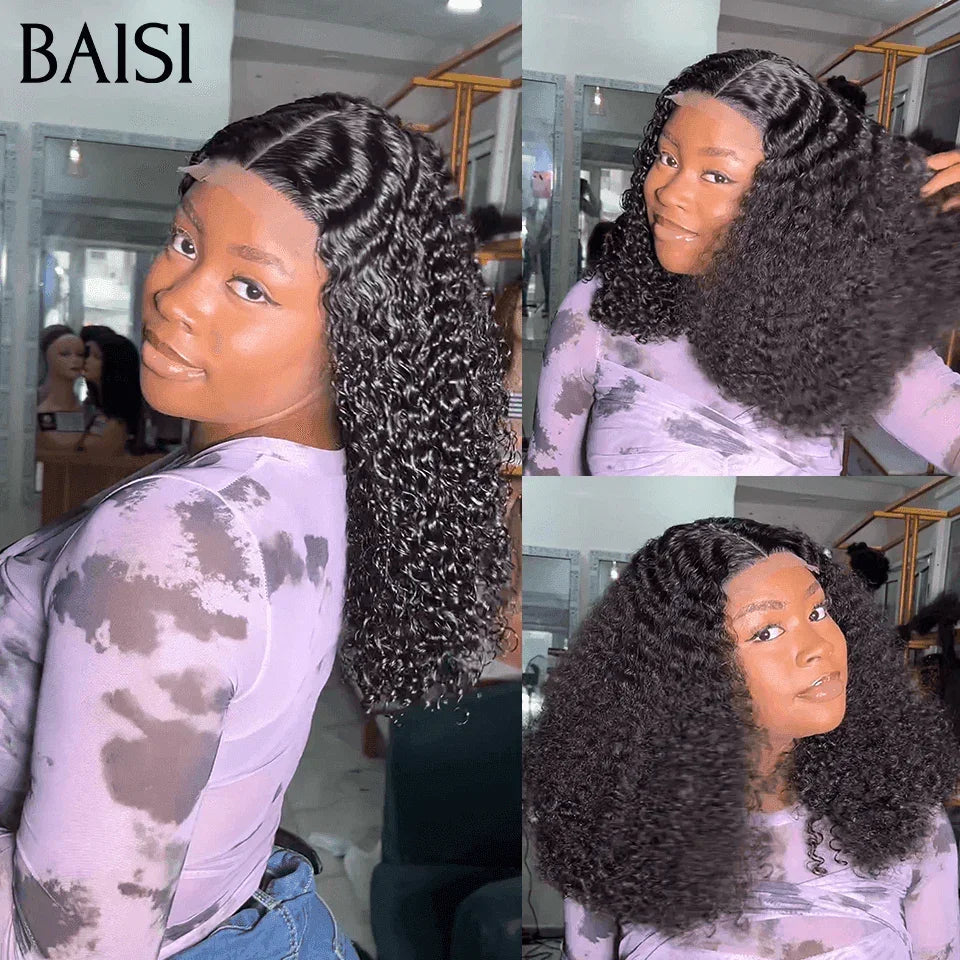 BAISI Grand SOLDES TVA 0€ Volume 300% densité 14 Pouces 85€ 4X4 Perruques de Luxe curly Wave double drawn mèches vièges en 100% Cheveux Humains FR20