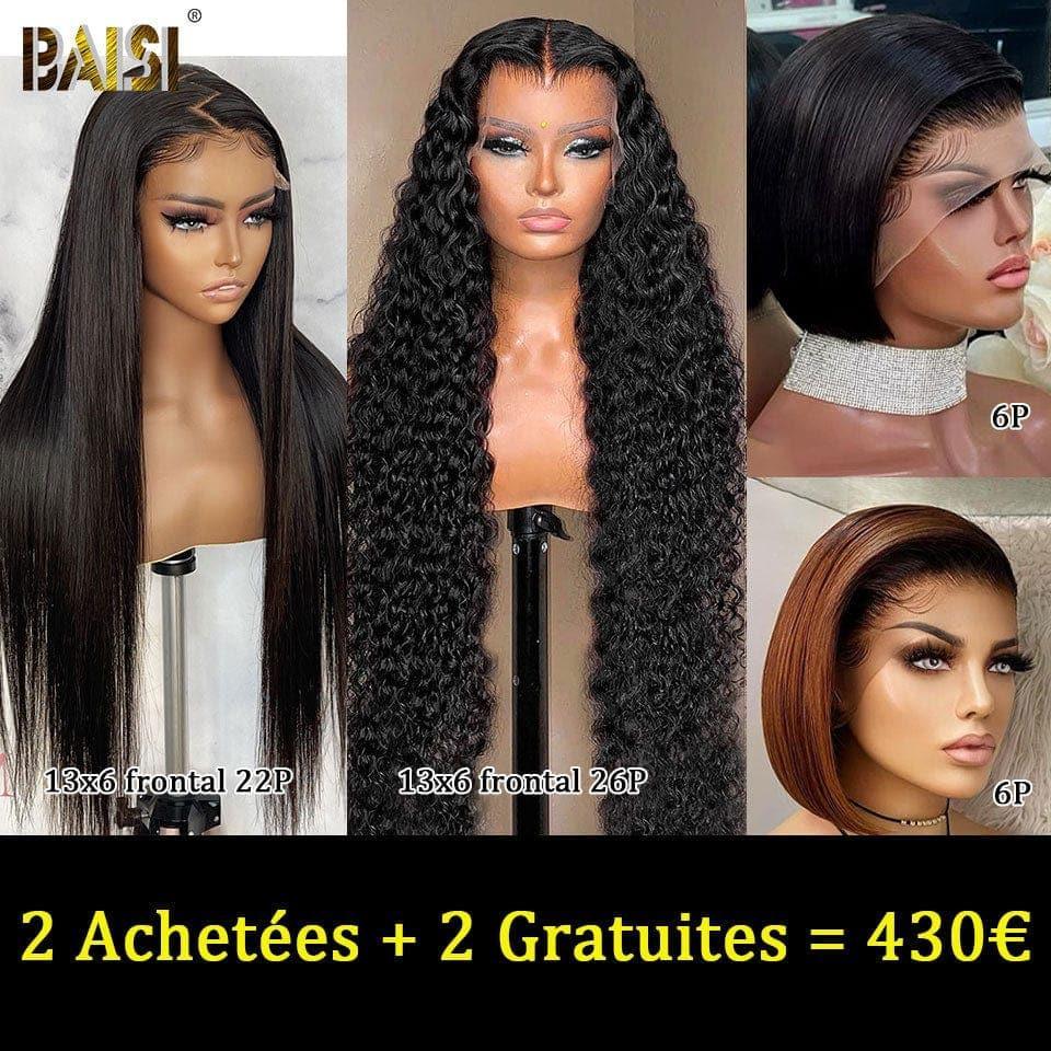 BAISI 2 perruques 300€ 13X4 lace 20 Pouces 2 couleurs ou 2 Achetées + 2 Gratuites = 430€ Moitié Prix en 100% vrais cheveux humains MP50