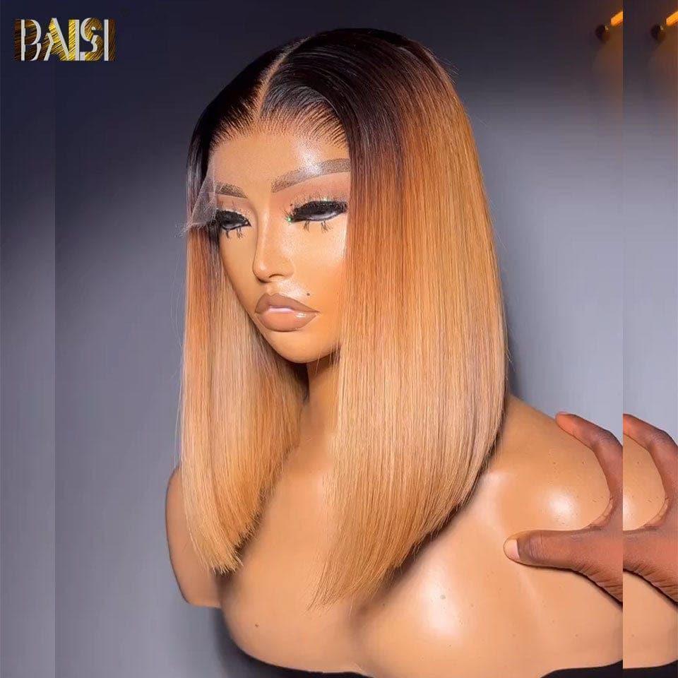 BAISI 4x4 Verschluss gerade Perücke in Farbe 1B/#30/#27 Strähnen aus 100 % Echthaar