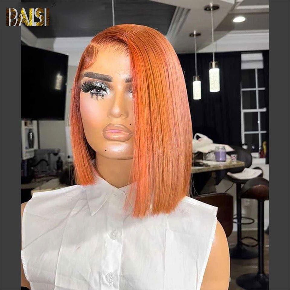 Peluca Bob recta BAISI 4X4 en naranja #350 pre-arrancada No se necesita pegamento en encaje de cabello 100% crudo ya cortado
