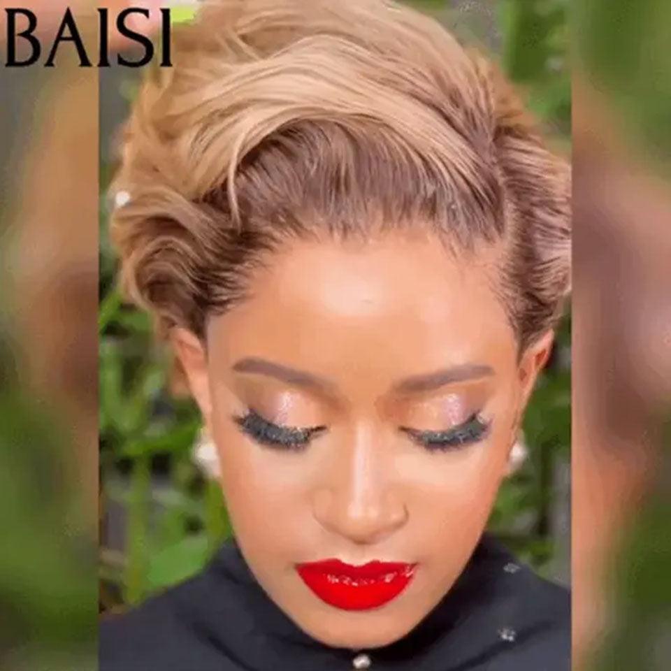 BAISI 3 perruques au choix 99€ ajouter dans le panier un par un au prix d'usine fournisseur coiffure Personnalisée boucle sans colle ou 13X4 lace 9 différentes types de perruques pixie vente en gros pour revendre  (Pas Besoin de Code)