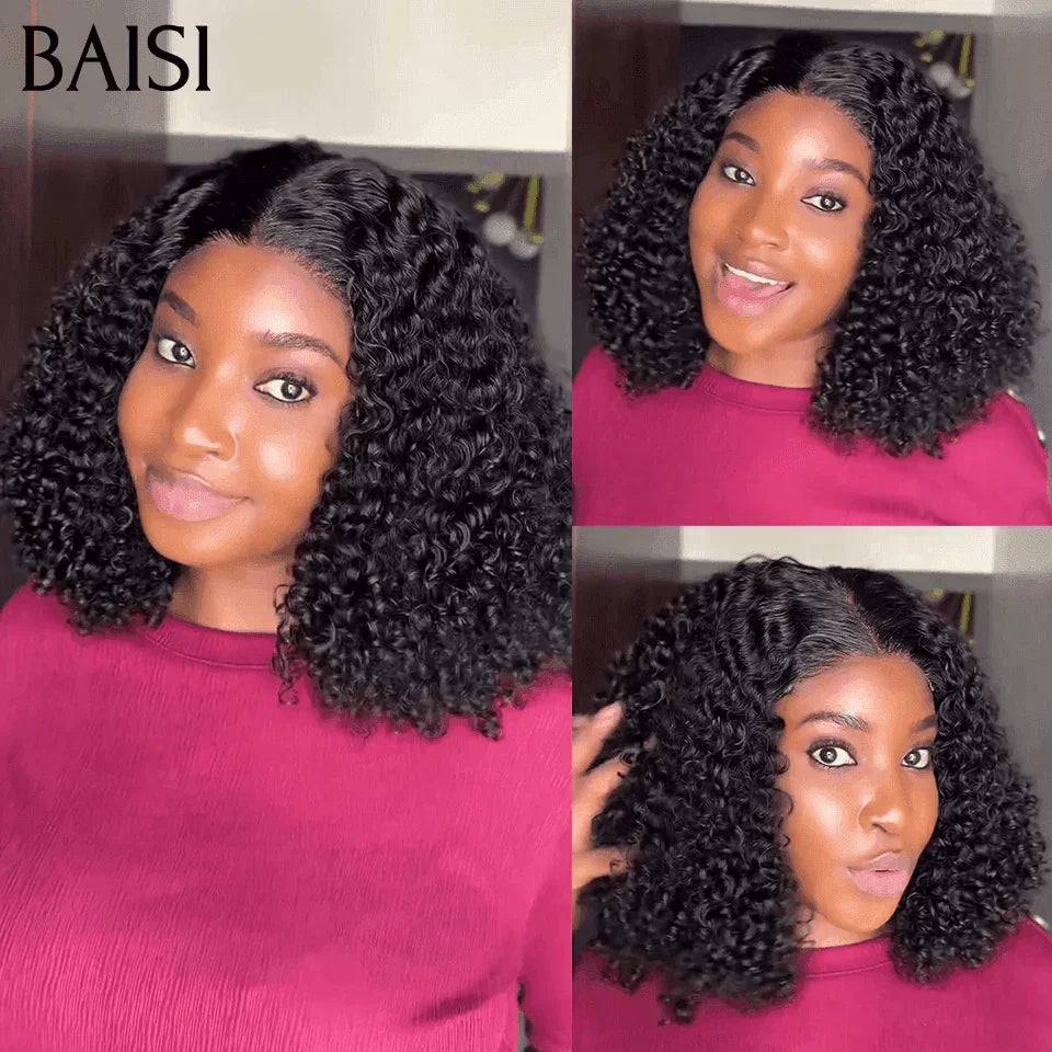 BAISI Offre Flash 139€ 300% densité 14 Pouces 4X4 Perruques de Luxe curly Wave double drawn mèches vièges volume en 100% Cheveux Humains FR20