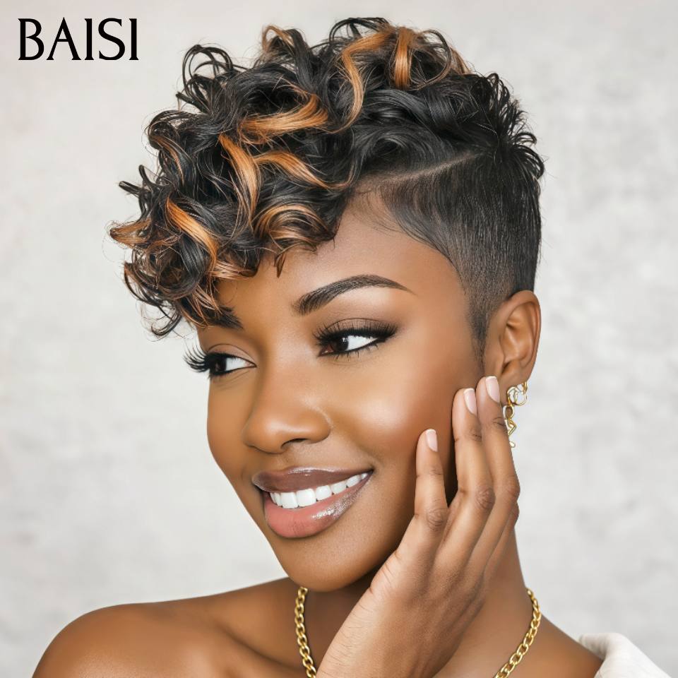 BAISI Perruque Pixie Sans Colle 69€ Naturelle wave OFFRE FLASH NOIR Mixte brun Fabriqué à la Machine Promotion en 100% Cheveux Humains