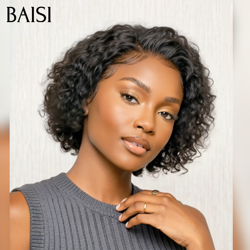 BAISI Perruque curly wave PROMO 65€ 13x4 Lace Frontale En 100% Vrais Cheveux Humains