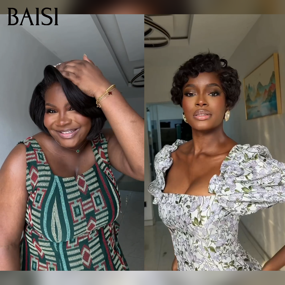 BAISI 1 Chioma 68€ + 1 BOB 0€ Pixie 13x4 Lace finger wave et Sans Colle ou 4X4 lace closure Perruque Bouclée Egg Wave 90€ Moitié Prix en couleur marron mixte orange En 100% Cheveux Humains