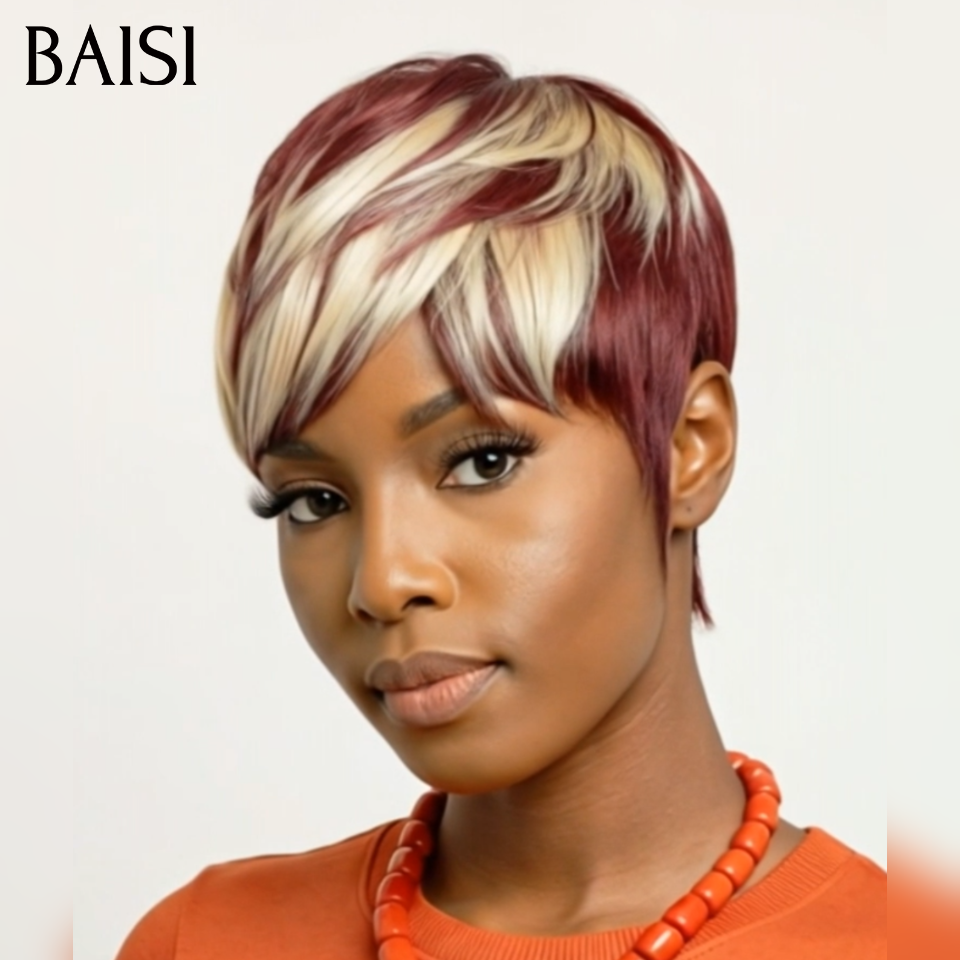 BAISI Achetez 2 perruques minimum au prix d'usine fournisseur Pixie mixte blonde 45€ ou 13x4 Lace Perruque lisse Blonde #613 En 100% Vrais Cheveux Humains (Pas Besoins De Code)
