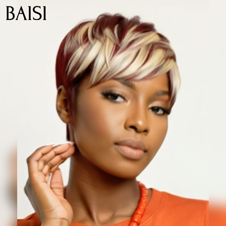 BAISI Achetez 2 perruques minimum au prix d'usine fournisseur Pixie mixte blonde 45€ ou 13x4 Lace Perruque lisse Blonde #613 En 100% Vrais Cheveux Humains (Pas Besoins De Code)
