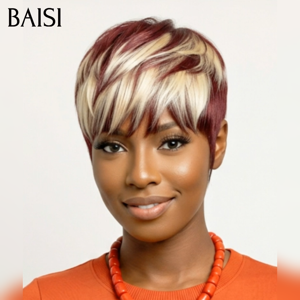 BAISI Achetez 2 perruques minimum au prix d'usine fournisseur Pixie mixte blonde 45€ ou 13x4 Lace Perruque lisse Blonde #613 En 100% Vrais Cheveux Humains (Pas Besoins De Code)