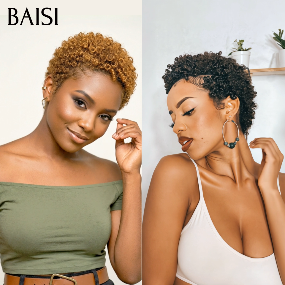BAISI 2 Pixie Sans Colle 68€ Pixie afro curly ou 2 Perruques de Luxe Frontal 300€  Fabriquées par les cheveux double drawn 250% densité en 100% vrais cheveux humains