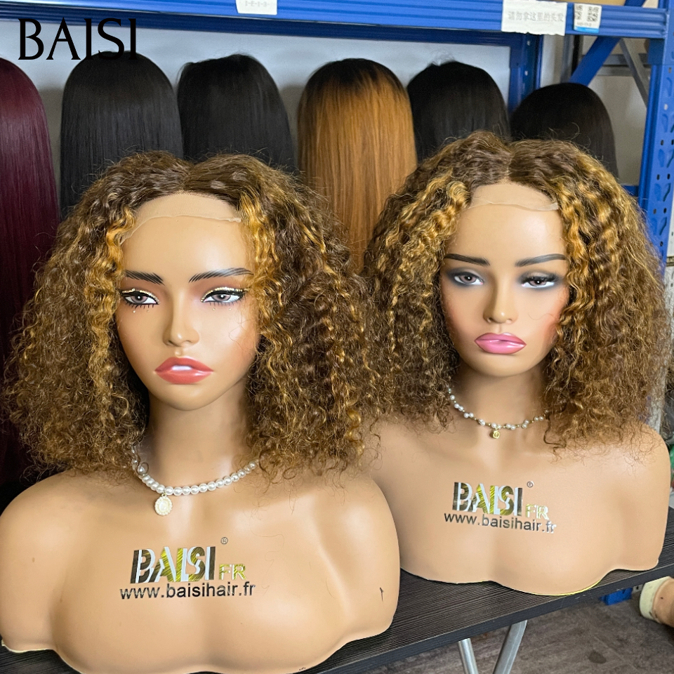 BAISI 4×4 Lace Frontal Perruque Water Wave en La plus populaire couleu marron mixte miel En 100% Cheveux Humains De Bonne Qualité