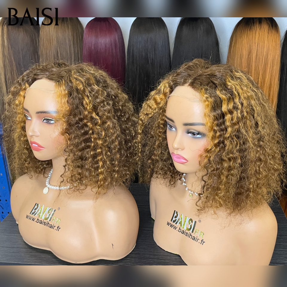 BAISI 4×4 Lace Frontal Perruque Water Wave en La plus populaire couleu marron mixte miel En 100% Cheveux Humains De Bonne Qualité