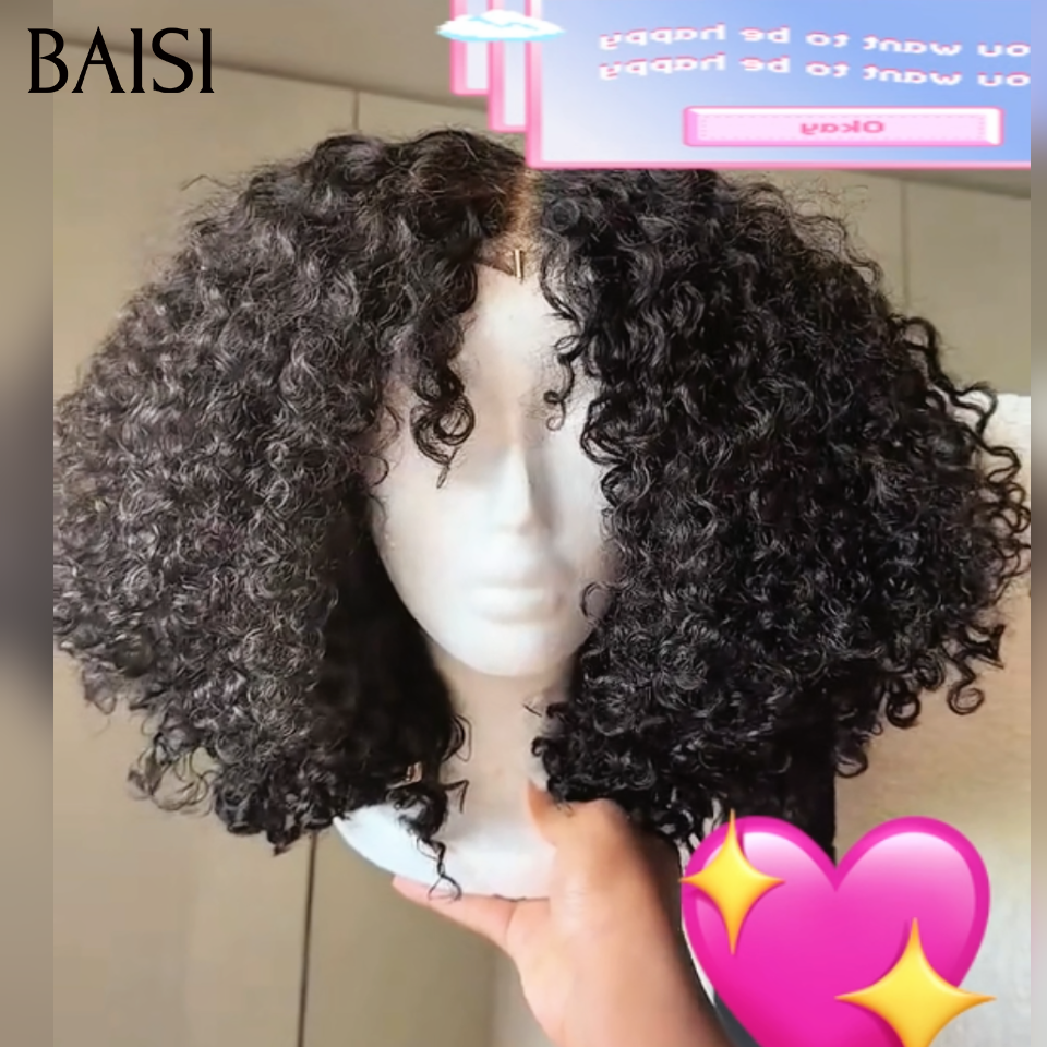 BAISI 13×4 lace frontal perruques curly wave en Couleur noir  10 pouces pour seulement 78€ EN 100% CHEVEUX HUMAINS