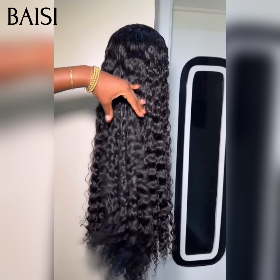 BAISI 13X4 HD lace frontal Perruque promo À partir de 99€  long Water wave en NOIR  Invisible HD lace On dirait exactement vos propres cheveux quand vous le portez 100% Raw Hair en 100% vrais cheveux humains