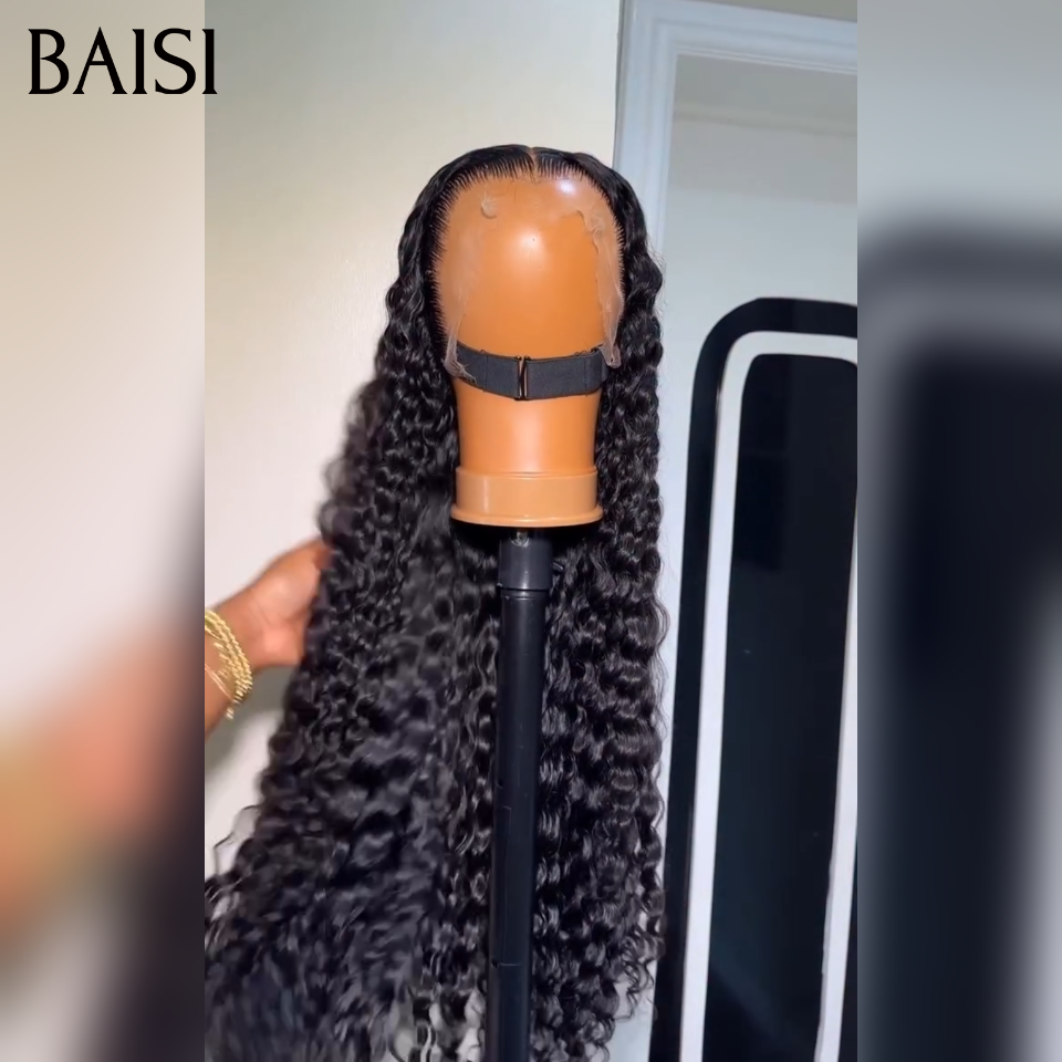 BAISI 13X4 HD lace frontal Perruque promo À partir de 99€  long Water wave en NOIR  Invisible HD lace On dirait exactement vos propres cheveux quand vous le portez 100% Raw Hair en 100% vrais cheveux humains