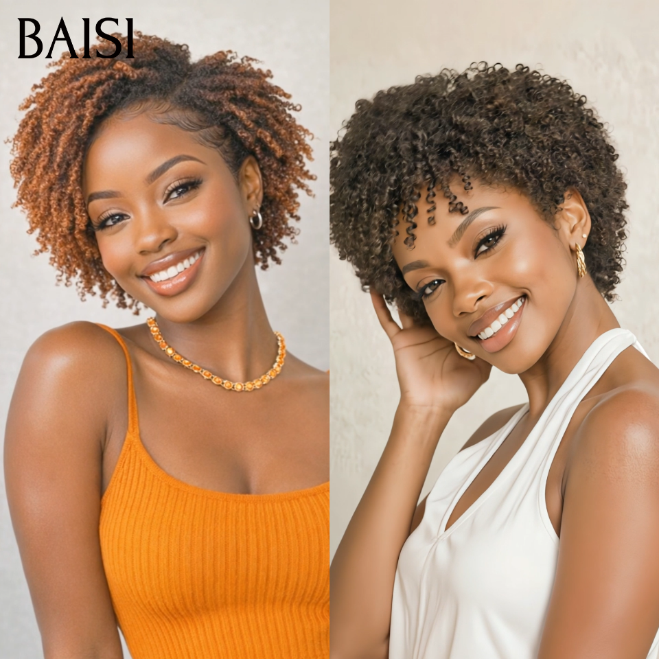 BAISI 2 pixie perruques afro curly  85€ ou Lot de 3 perruques 278€ ou 2 perruques 150€ en 100% vrais cheveux humains  MP50