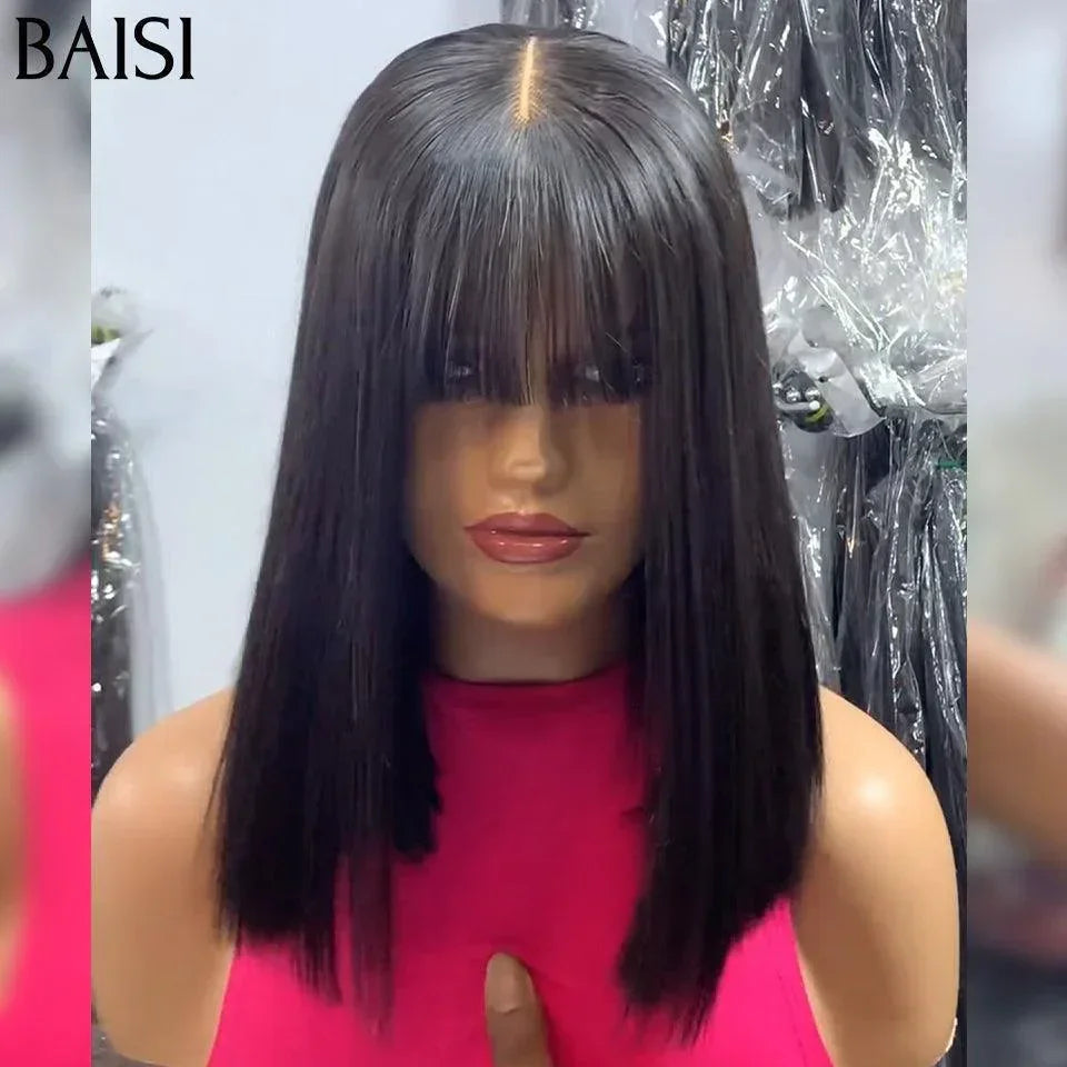 BAISI Offerta Flash 12 pollici 105€ 15A SDD BONE STRAIGHT Capelli 100% Vietnam 300% densità Bob dritto con frangia Parrucche di lusso A1 realizzate con capelli a doppia tiratura Senza colla e pizzo