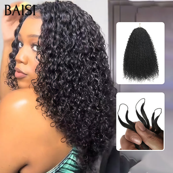 BAISI Extensions Plumes Cheveux Humains Noir en Crochet Texture Curly Wave Installation Etape par Etape Facile et Simple Rendu Impeccablement naturel en 100% Cheveux Humains