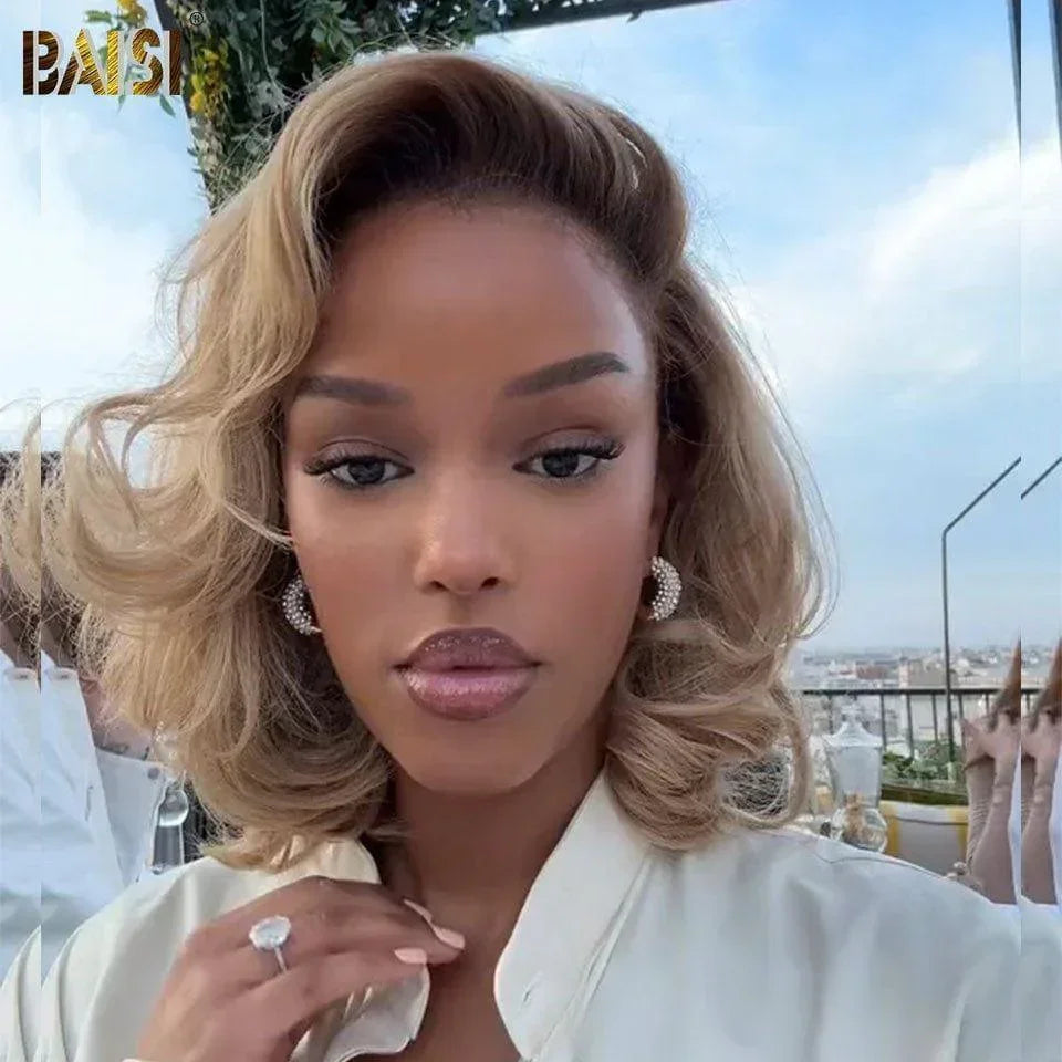 Parrucca BAISI 5X5 12 pollici € 129 metà prezzo Color miele con radice marrone Onda corporea voluminosa taglio personalizzato in capelli umani al 100% MP50