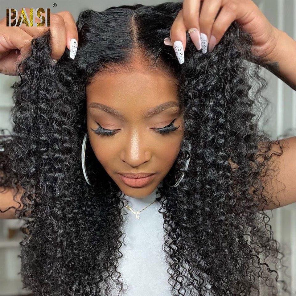 BAISI 4x4 Perruque Deep Wave 20 Pouce 189€ en Noir Sans Colle Lace déjà couper Facile à Porter en 100% Cheveux Humains D CODE: FR20