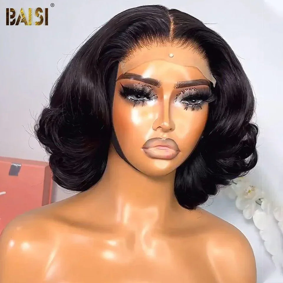BAISI 5X5 Bouncy Body Wigs 10 polegadas € 105 Cachos volumosos pretos com corte personalizado Cabelo Vietnã 300% de densidade ao longo de 20 anos de uso