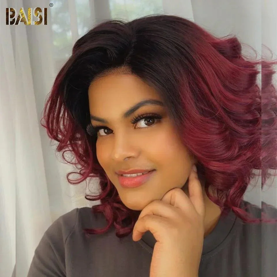 BAISI lace closure Lisse BOB 10 Pouces en couleur 1BT4# 76€ ou 5x5 lace tranparente 12 Pouce #1Bmix27  Miel avec Racine noir ou Bordeaux 99J en 100% Cheveux Humains Code:FR38