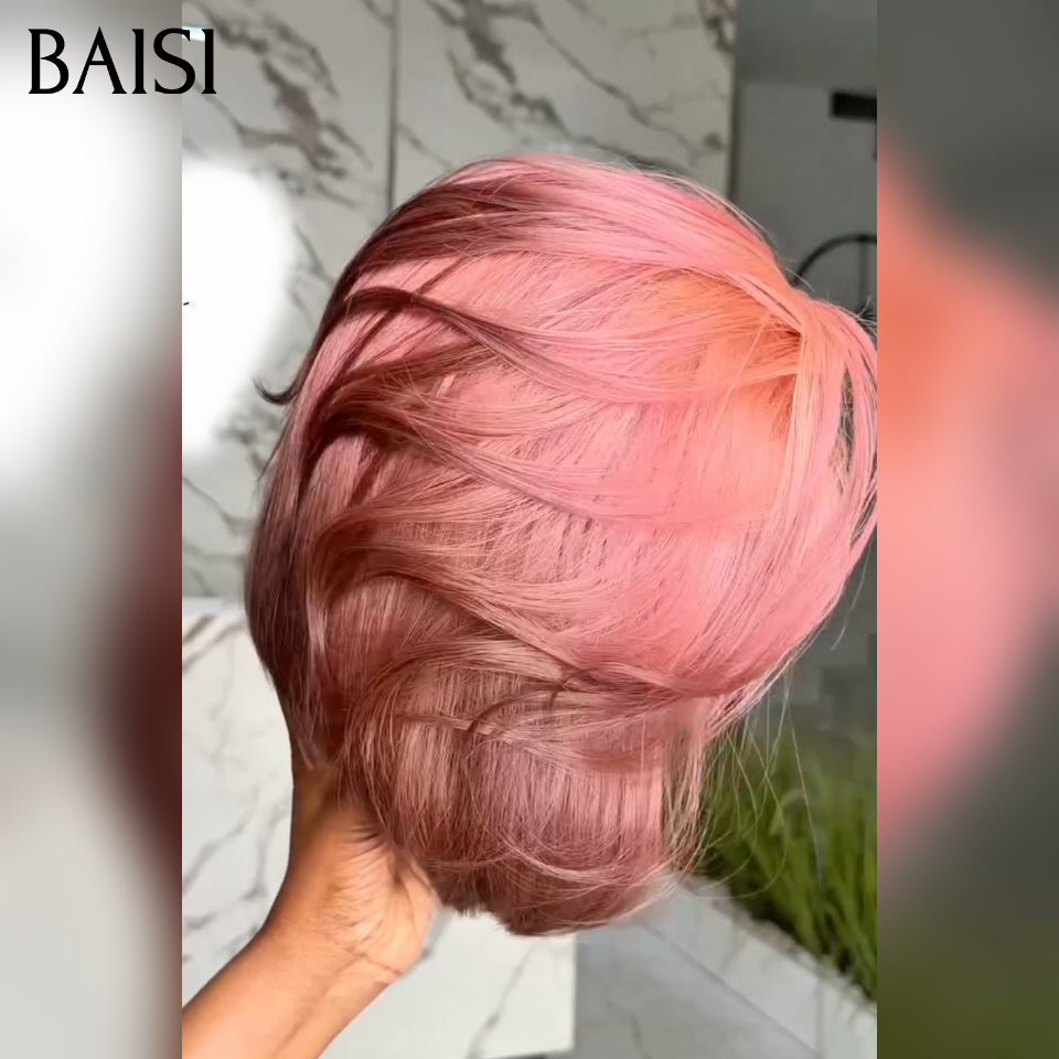 BAISI 13X4 lace frontal Perruque Lisse Sans Colle 12 Pouces 159€ Moitié Prix en couleur rose personalisé En 100% Cheveux Humains