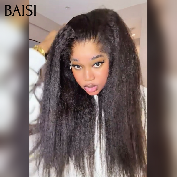 BAISI PROMO Offre spéciale 13X4 lace frontal Perruques kinky straight NOIR 18 pouce 99€ en 100% vrais cheveux humains