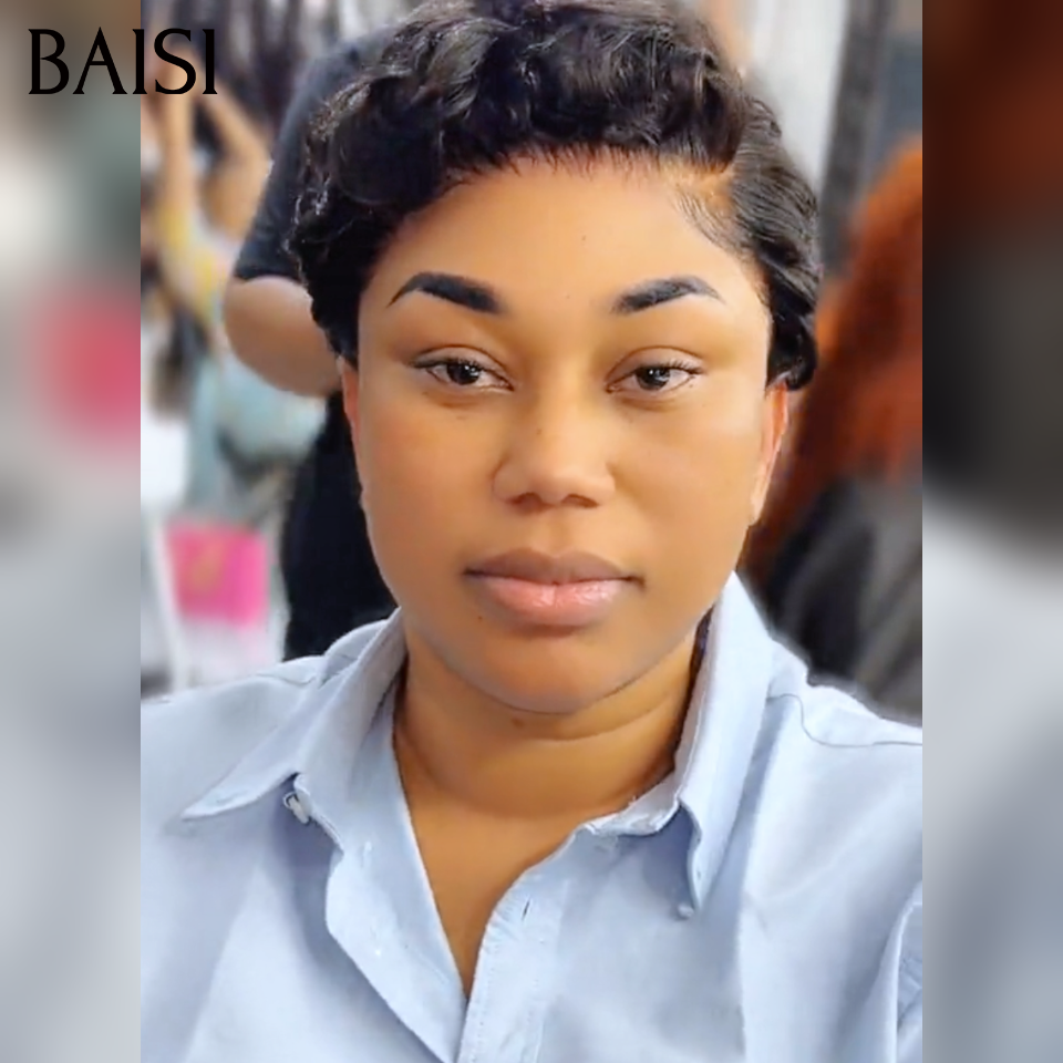 BAISI Wear Perruque Prêt-à-porter 59€ pixie de la couronne Promotion en  naturelle couleur en 100% Cheveux Humains